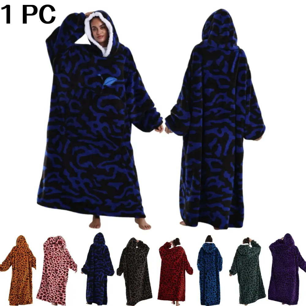 Leopard Print Apple Pocket Blanket, Thickened Long Hooded Lazy Blanket, Couple Home Wear, New Teddy Velvet, Holiday Gift, Cozy Hooded Blanket