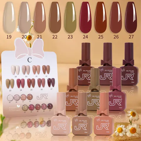JR HEMA-Free Gel Nail Polish Set, 9x15ml Hypoallergenic Gentle Soak-Off Cosmetic Polishes, Summer Candy Tones UV LED, Salon-Quality Nail Supplies, 24 Months Chip-Resistant, Shine-Enhancing Glossy Finish, Easy Art At-Home Manicure for Adults