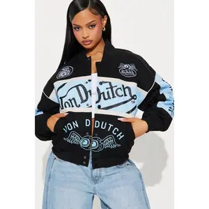 Von Dutch The Legend Moto Jacket - Black/Blue T, Polyester, Tops