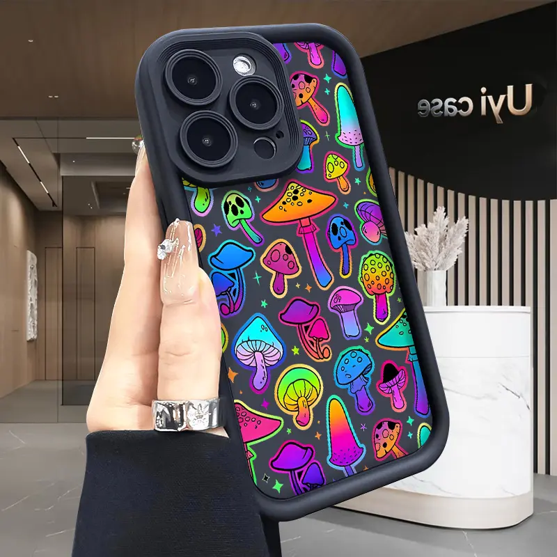Colorful Trippy Mushroom Pattern Silicone Phone Case - Shockproof, Protective, Rugged Durable Casing for iPhone 12-17, 11, X, XS (Pro, Max, Plus, 16e, Air) - Mobile Phone Accessories, Smartphone