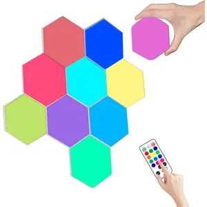 10-Pack Smart Hexagonal Wall Lights Touch-Sensitive LED Honeycomb Night Lights DIY Modular Assembled Splicing Design Modern Remote Control Wall Lamps for Home Bedroom Living Room Decor
