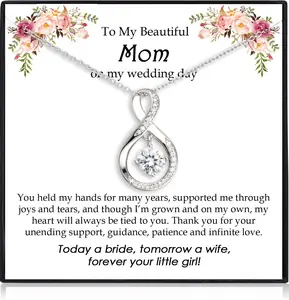 Gifts for Mom- Cubic Zirconia Love Knot Pendant Necklace for Mom/ Mother in Law/ Boyfriend's Mom/ Mother of the Bride/ Mother of the Groom, Dainty Jewelry Gifts for Wedding Birthday Christmas, 18"