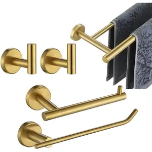 Bathroom Hardware Set, 5- Bath Accessories Set Brass  Wall Mount Includes 24 in Towel Bar, 9 in HT Bar, TP Holder, Towel Hook x 2 Brushed , BAS105-BG