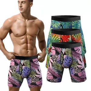 3 Pack Menswear Boxer Briefs Quick Dry Long Leg Cozy Shorts Comfortable Soft Trunks Underwear Printed Graffiti Sports Tagless Underpants Elastic Fabric Breathable Lingerie