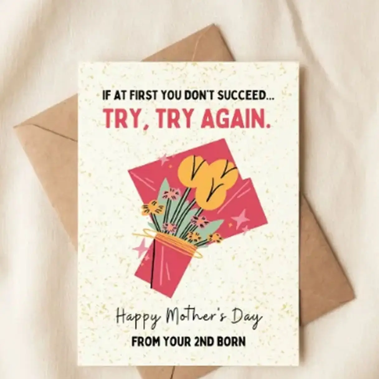 Funny Mother’s Day Card from Middle Child, Second Born Joke Card, Sarcastic Gift for Mom from Kids, Greeting Card with Envelope