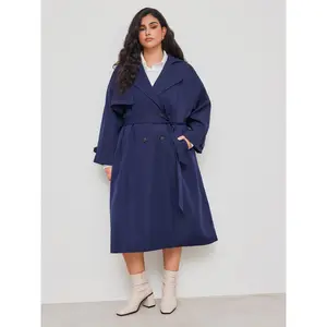 Cider [size 2-24] Collar Solid Button Pocket Trench Coat With Belt Curve & Plus