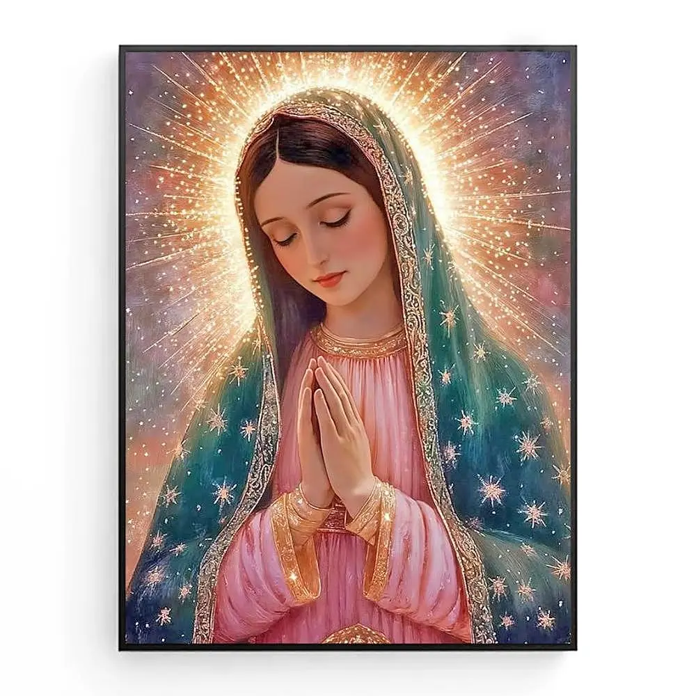 1 Pc Catholic Virgin Mary Diamond Painting Kit - European Light Luxury Frameless Full Diamond Set with Drilling Glue, Plastic Tray, Rhinestone Beads, Tip Drill Pen - Church Prayer Room Decor (Toys & Hobbies, DIY Needlework) HD Canvas, Perfect Gift, Religi
