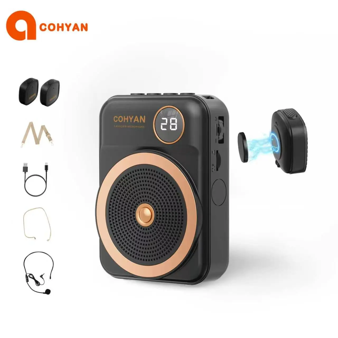 COHYAN K38 Voice Amplifier for Teachers with Dual Magnetic Wireless Lavalier Microphones & Noise Reduction - Bluetooth Portable Rechargeable Speaker for Classroom,sing, Meetings, Yoga, Speeches(Beige,Black)