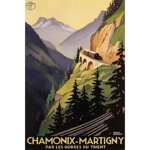 Chamonix Martigny Vintage Ad | Travel Poster 24X16" - Unframed Canvas Poster - Unframed Canvas Poster Decor Room Colorful Gifts Ornaments Decoration