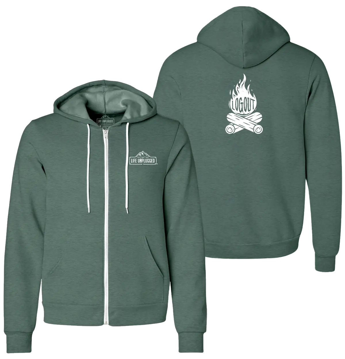 Life Unplugged LOG OUT CAMPFIRE Supersoft Midweight Zip Up Hoodie for Women Casual Long Sleeve Fitted Pullover Sweatshirt