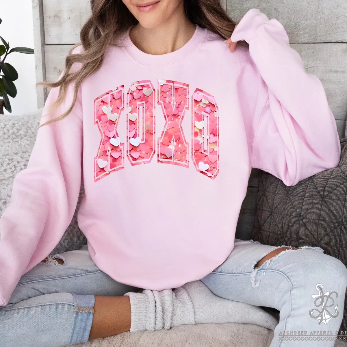 XOXO Pink Candy Hearts Valentines Day Sweatshirt