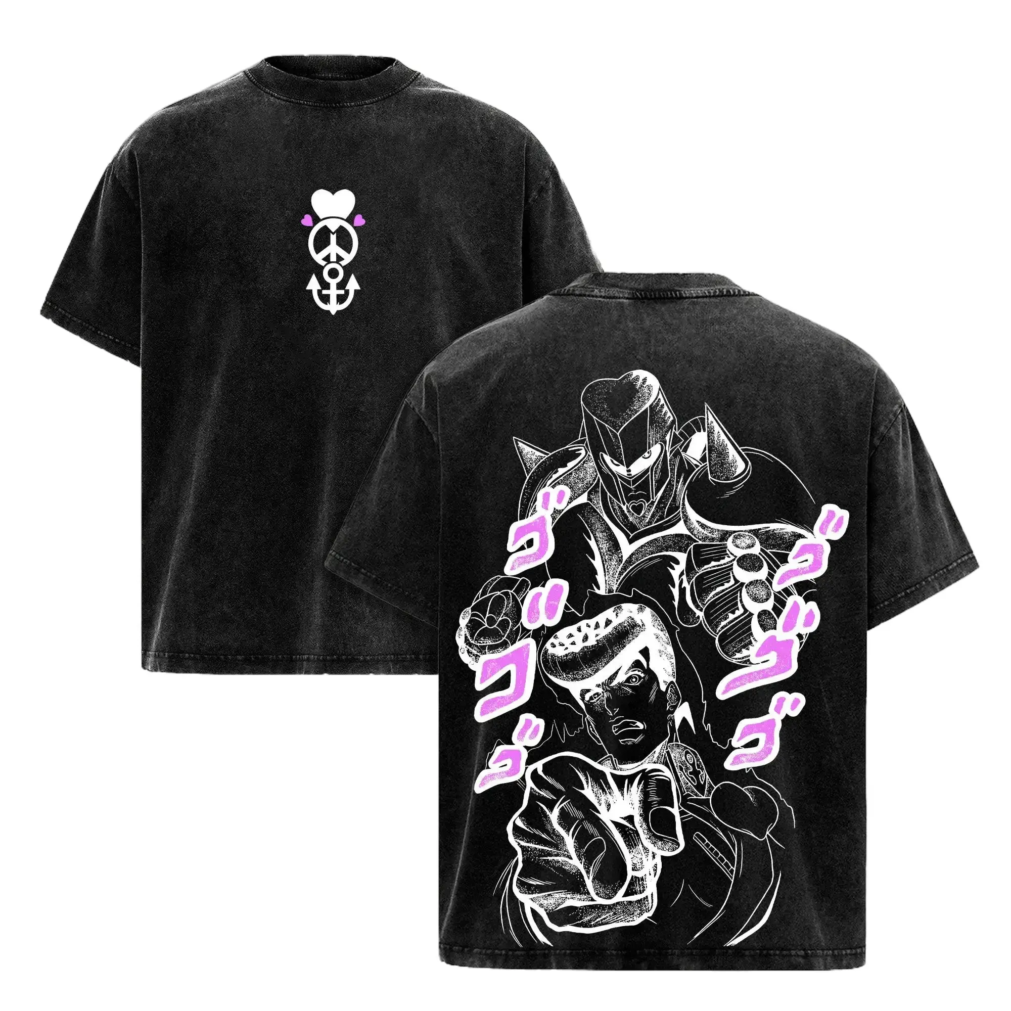 Bizarre Adventure Diamond Is Unbreakable Anime Graphic T-Shirt - Josuke Higashikata Vintage Washed Heavyweight 100% Cotton Oversized Tee Men & Women Streetwear Japanese Manga Crazy Diamond Retro Apparel Anime Lover Fans Gift Casual Tops Y2K Style