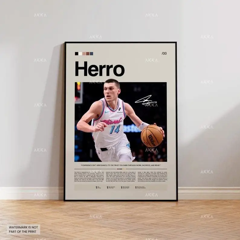Tyler Herro Poster, Miami Heat Wall Art, NBA Print Decor, NBA Poster, Basketball Poster, NBA Basketball