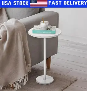 Small Drink Table for Small Spaces Round End Table w/Marble Base for Sofa Couch