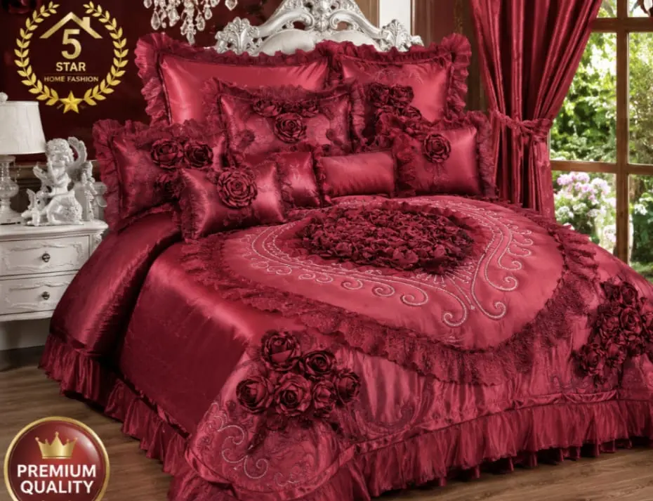 Royal Burgundy Rose 5-Piece Luxury Wedding Comforter Set