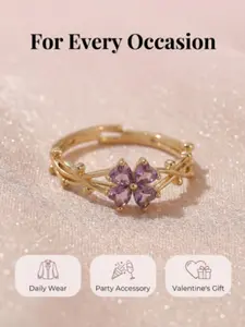 1-piece set Purple Zircon Four-Leaf Clover Ring Gold Plated Adjustable Ring Fashionable, Romantic, and Elegant Daily Wear / Party / Valentine's Day Gift Suitable for Women / Girlfriend / Best Friend