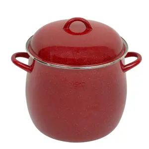 Stylish Red Speckle 12-Quart Enamel on Steel Stock Pot for Cooking - Versatile Use - Oven Cookware Dish