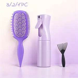 💜 3Pc Purple Curly Hair Styling Set with Spray Bottle, 【Curl Defining Brush】 and Hair Pick for Wet and Dry Hair, 【Refresh Curls】, 【Add Root Volume】, Great for 【Wavy, Curly and Natural Hair】, Hair Tools