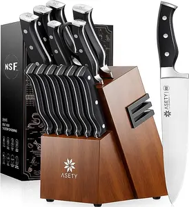 Knife Set, 15 PCS Kitchen Knife Set with Built-in Knife Sharpener Block, German Stainless Steel Knife Block Set, Full Tang Chef Knife Set, NSF Food Safe, Gift for Men I Women