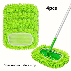 4pcs Reusable Chenille Mop Pads, Flat Floor Mop Cloths, Dry Wet Use, Washable Durable, Super Absorbent, for Living Room, Bedroom, Bathroom, Kitchen, Mop Head Refill