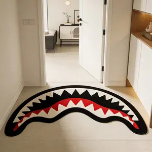 Shark Mouth Shape Plush Carpet, American Street Style Bedroom Living Room Wear-Resistant Rug, Handmade High Elastic Art Mat