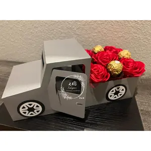 Truck Box Eternal Rose - Handmade 80 lb Cardstock with Double Faced Satin Ribbon Roses & Ferrero Chocolates for Any Occasion
