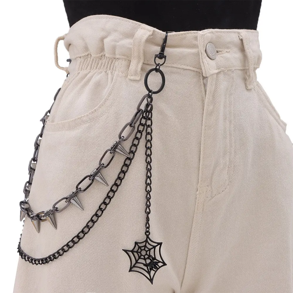 Black spiderweb studded pants chain
