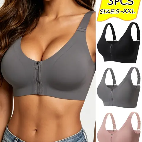 Women's Adjustable Strap Push-Up Wireless Gym Sports Bra Set, Front Zip Design, Anti-Sagging, Suitable for Sports & Yoga, Fashionable Casual Wear, Yoga Wear Fitness, Adjustable Sports Bras, Wirefree Sports Bra, Workout Bras, Exercise Bra