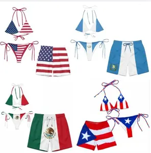[Today Deal] Bundle Country Flag Matching Couple Swimsuit Set, Women's Bikini Sets Two Piece Swimsuit, USA Mexico Puerto Rico Flag Matching Bikini Sets, Summer Beach Vacation Outfit for Him and Her, Gift for Him and Her