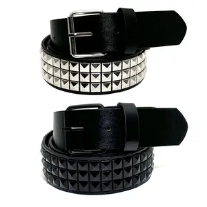 Punk-style belt with metal square rivets, unisex pyramid belt [10*10 encrypted square] purple needlepoint fur