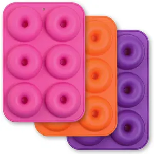 6-Cavity Non-Stick Silicone Donut and Bagel Mold 3 Pcs Food Grade BPA Free Silicone Baking Mold