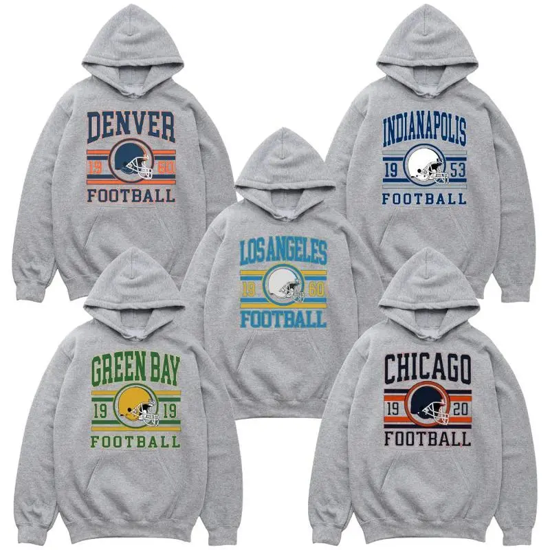 Vintage All Team Football ASH GREY Crewneck Hoodie, Hometown Football Game Day Pullover, Vintage Football Throwback Graphic, Gift For Fans