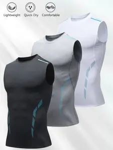 Men's 3-Pack Sports Tank Tops Lightweight Summer Sleeveless Tees High-Stretch Breathable Athletic Wear with Stylish Striped Design Ideal for Running Fitness Cycling Soccer and Basketball Menswear Vest non-sensitive good