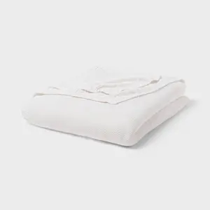 Twin/Twin Extra Long Sweater Knit Bed Blanket White - Threshold