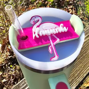 40oz or 60oz Stanley Personalized Flamingo Topper, Personalized Flamingo Topper, Tumbler Name Plate, Topper, Personalized Accessory
