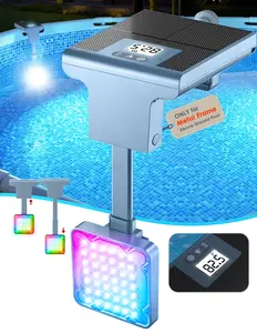 LightHacker Outdoor Solar Poolside Lights for Inground Pools, 10 Light Modes, LCD Thermometer, 10+ Hours Runtime, 9 Adjustable Length Options, 2 Mounting Options, IP68 Waterproof, 1 Pack, Outdoor decorating Solar Lights