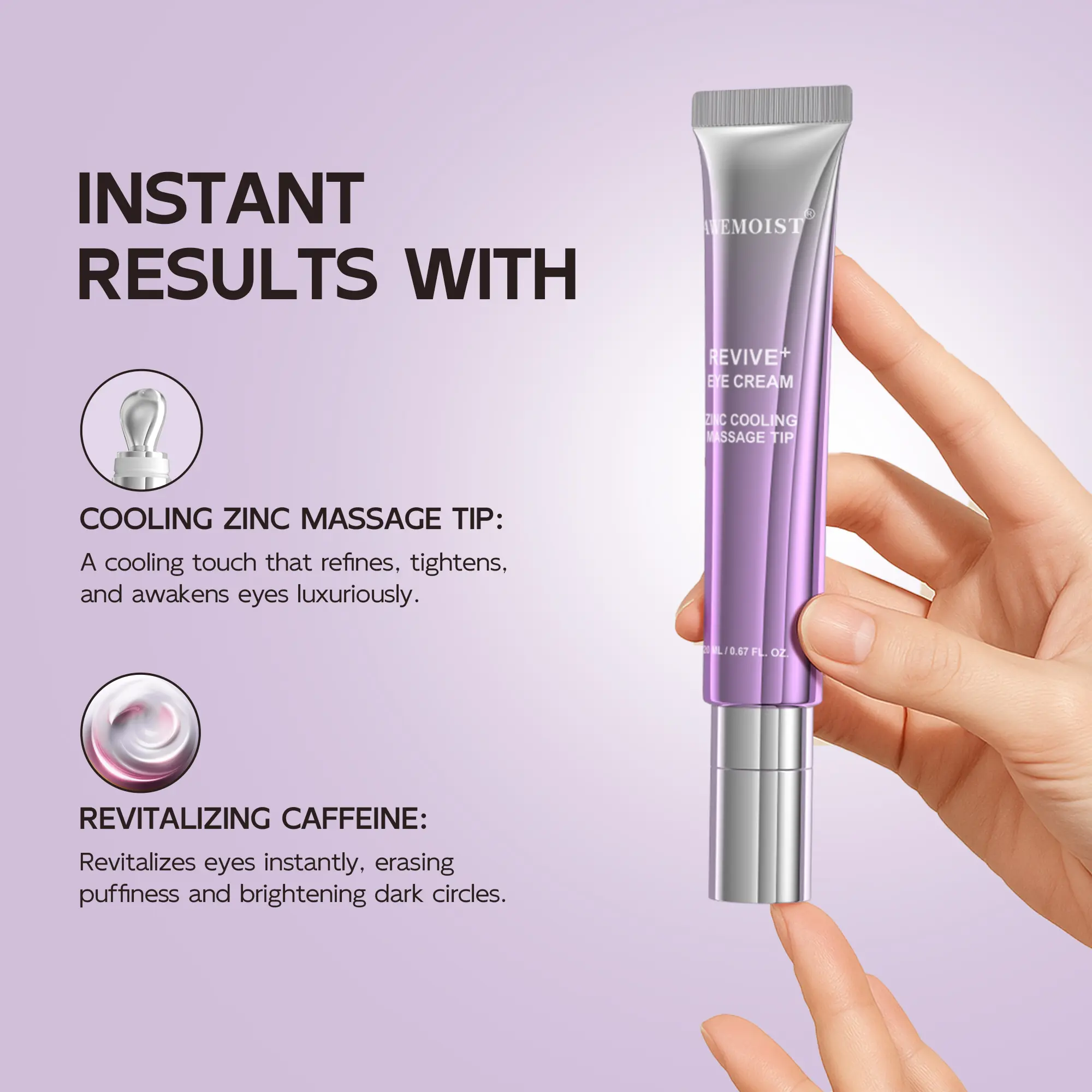Zinc Cooling Eye Cream with Massage Tip, AWEMOIST Eye Cream