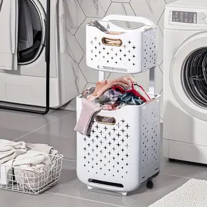 ASD Foldable Rolling Storage Basket with Wheels - Extra-Large Capacity, Wall-Mountable, Space-Saving Organizer for Bathroom, Laundry Room, Bedroom, Closet, And Small Spaces Laundry Basket- Stackable And Foldable Storage Bin for Home, Offic