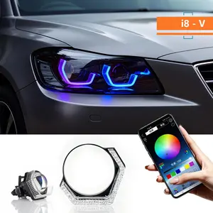 2.5" 3" 5D RGB LED Angel Eyes Halo Rings Light Rectangular DRL Covers With Turn Signal Light App Control For Car Moto Headlight