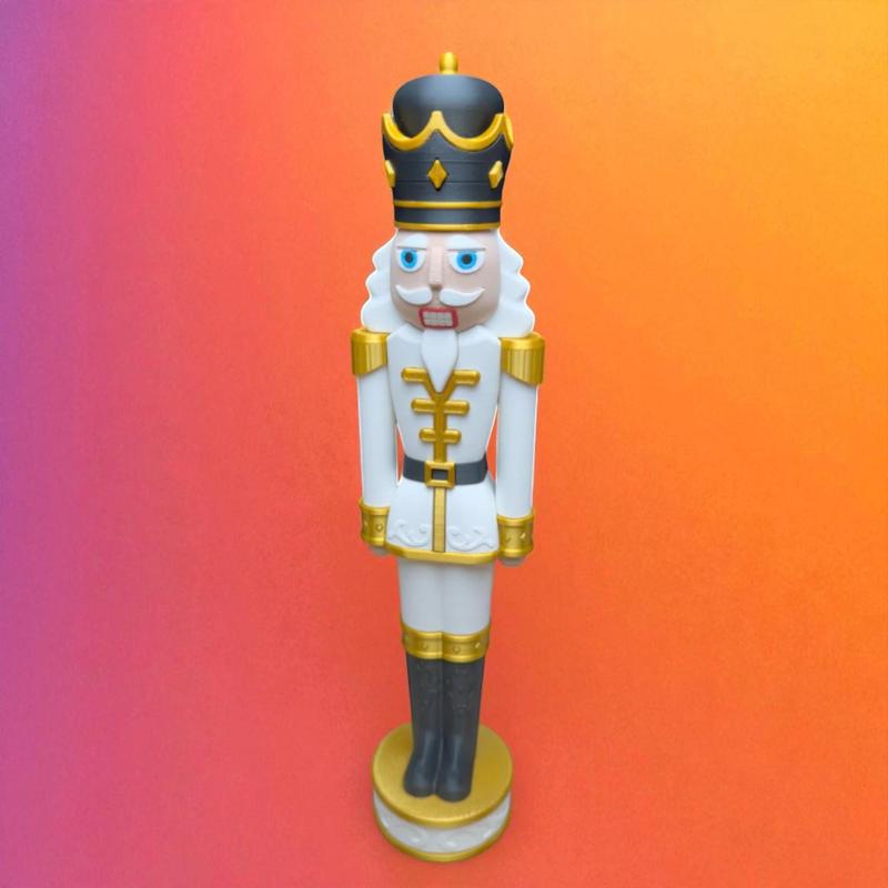 The Kit Kiln Ornate White & Gold Chunkable Nutcracker Classic Holiday Shimmering Plastic Figure 12 Inches Tall for Christmas Gift Giving