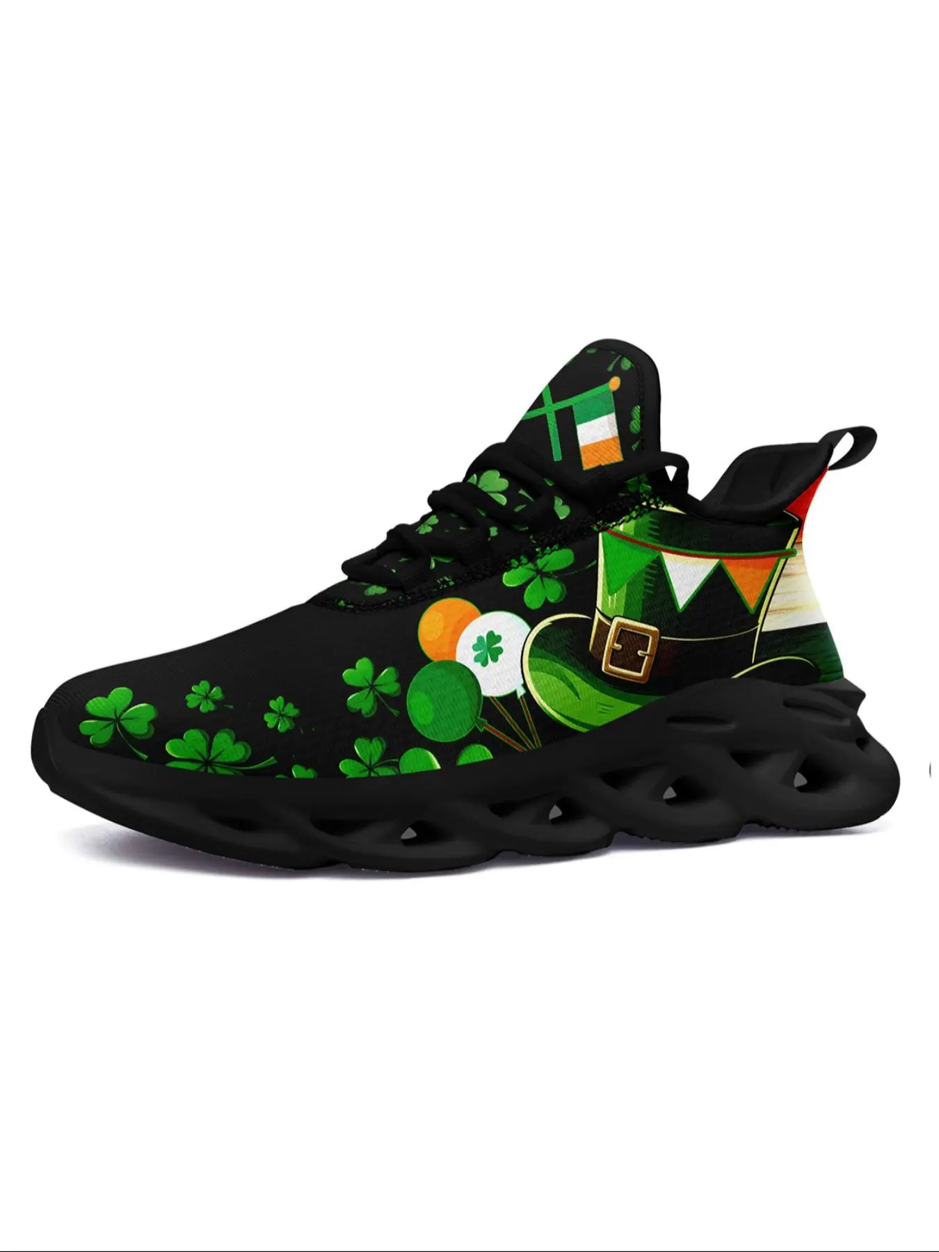 Men's Random Clover Print Lace Up Front Sneakers, Casual Comfortable Breathable Sports Running Shoes, All-match Non-slip Sneakers for Daily Wear, Trainer
