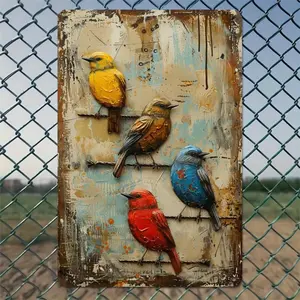 Bird Pattern Metal Sign, Watercolor Bird Pattern Aluminum Metal Sign, Wall Decor for Home Living Room Bedroom Office, Home Decor