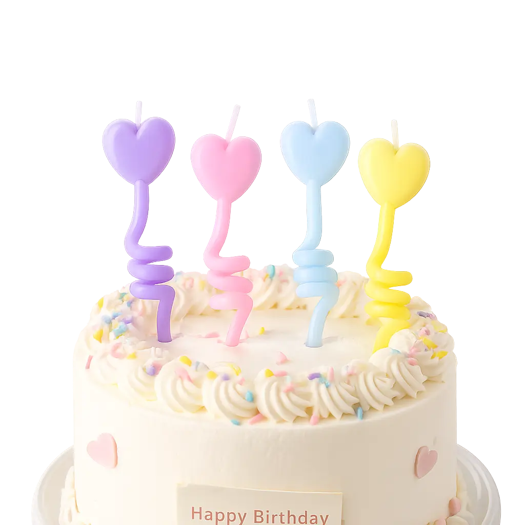 Heart-Shaped Spiral Candles, Maroon-Colored Cake Candles, Twisted and Curled Adorable Decorations, Perfect for Parties, Festive Occasions, Birthday Celebrations, 4-Pack (Heart)