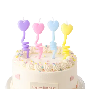 Heart-Shaped Spiral Candles, Maroon-Colored Cake Candles, Twisted and Curled Adorable Decorations, Perfect for Parties, Festive Occasions, Birthday Celebrations, 4-Pack (Heart)