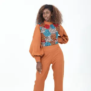 Ankara Floral Bodice Jumpsuit with Brown Balloon Sleeves – Smooth Visage