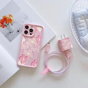 6 Piece Set Wine Pumpkin Phone Case, Charger Head Cover, Cable Protector, Storage Rope, Data Line Protection, Fits iPhone 6/7/8/x/11/12/13/14/15/16/17 Pro Max