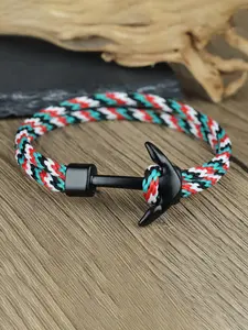 Men's Nautical Style Anchor Braid Bracelet, Simple Hook Dual Color Rope Surf Adventure Wristband Accessory, Stylish Red Marine Jewelry Gift