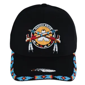 Native Pride Emblem Embroidered Beaded Baseball Cap Patch With Brim Unisex Native American Style beaded  hats Duck Tongue Cotton Adjustable Cultural Expression