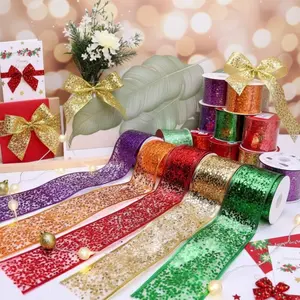 2.5-inch x 10 size hollowed out chocolate ribbon with sequins, sparkling Christmas decoration ribbon, handmade DIY creative design ribbon
