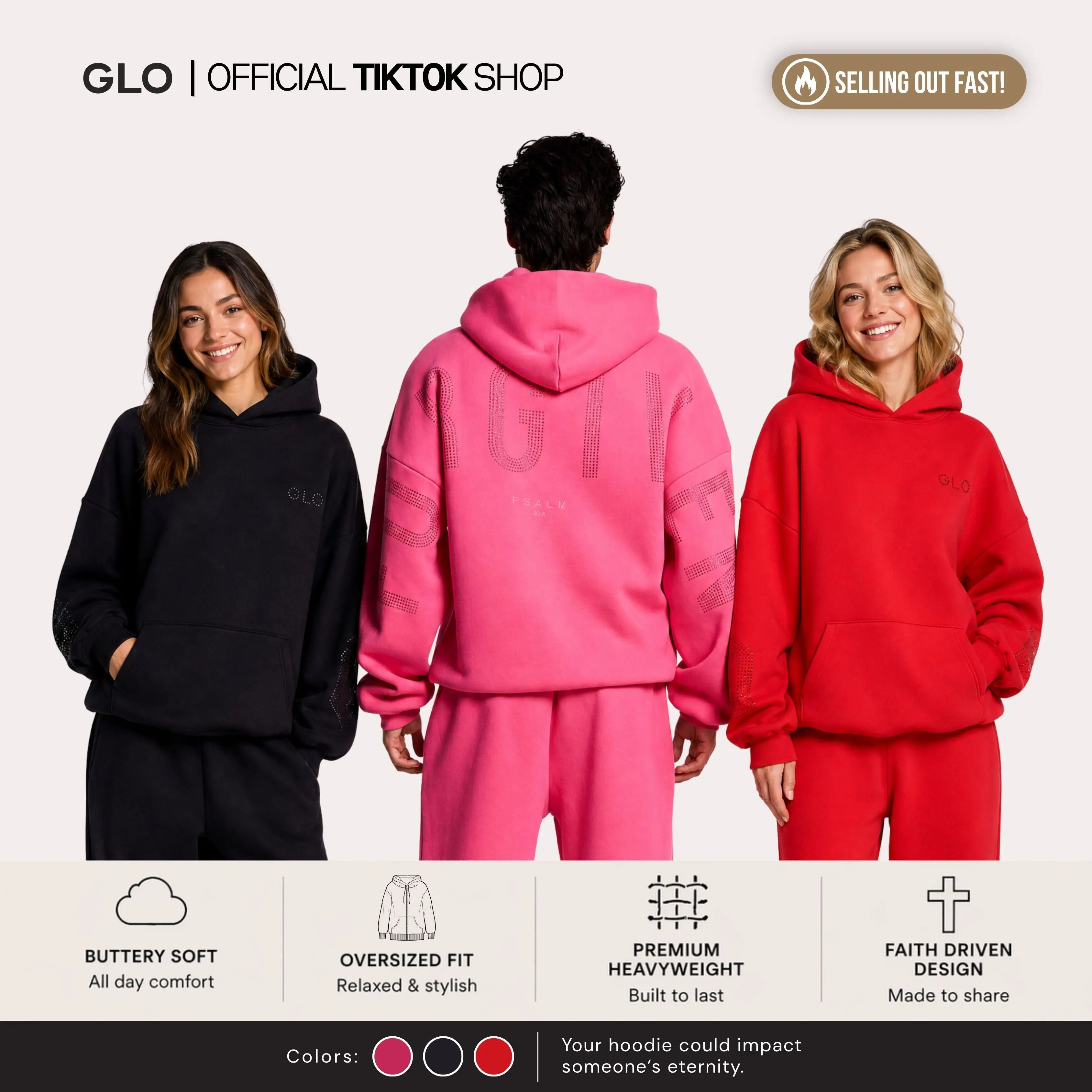 GLO Kingdom Essential Rhinestone Hoodie Womenswear Sweatshirts Kangaroo Pocket GLO Kingdom Essential Rhinestone Hoodie Womenswear Sweatshirts Kangaroo Pocket